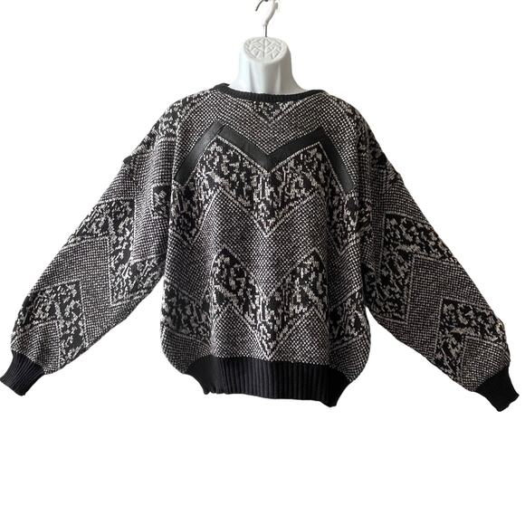 VINTAGE 80s Uniform Code Men's Patterned Sweater with Leather Trim Size XL - Picture 4 of 5